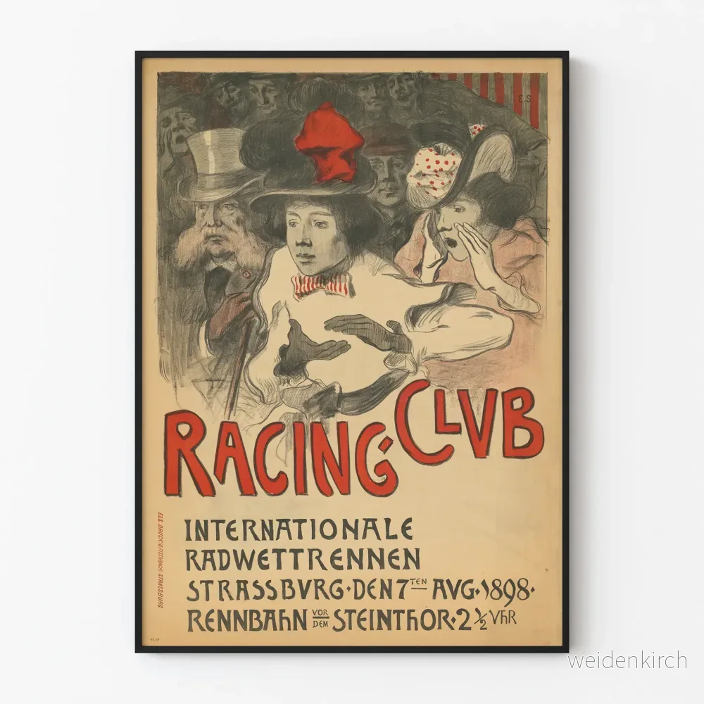 Vintageaffisch Racing Club cykellopp Strasbourg 1898