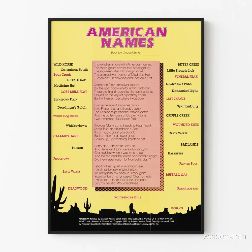Dekorativ poster American Names av Stephen Vincent Benét Dekorativ poster American Names av Stephen Vincent Benét