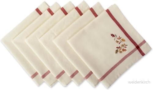 DII 100% bomull, maskintvättbar, för middagsbjudningar, jul och helgdagar bordsduk 52 x tum, platser 4 personer, röd med broderad mistel Napkin Fall Leaves 738215378200