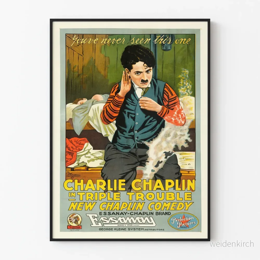 Vintageposter Charlie Chaplin Triple Trouble - Filmväggdekoration