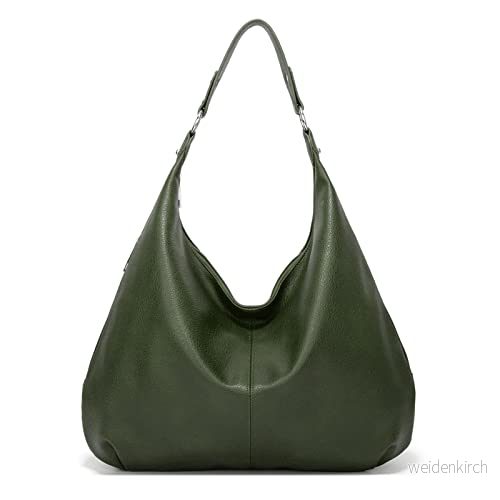 Ashioup hobo väskor för kvinnor mjukt PU läder säckig väska axelväska med dragkedja, Svartaktig grön, One Size 779207902171