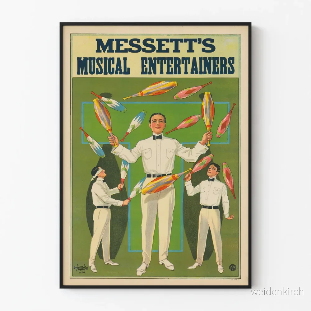 Vintageposter Mesett’s Musical Entertainers färgglada jonglörer Vintageposter Mesett’s Musical Entertainers färgglada jonglörer