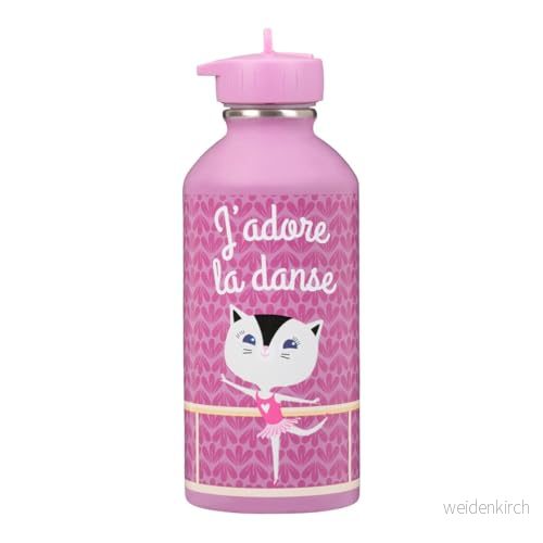 Barnflaska Draeger Paris rostfritt stål lätt att rengöra återanvändbar vattenflaska perfekt för park, skola kapacitet 300 ml 17 cm x 6,5 lila skrivet meddelande: Jag älskar La Dance 3045677602703