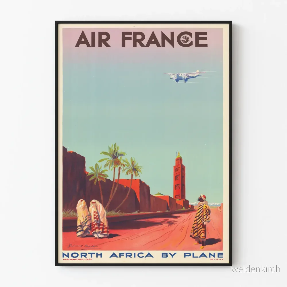 Vintage Air France-poster - Res till Nordafrika med flygplan