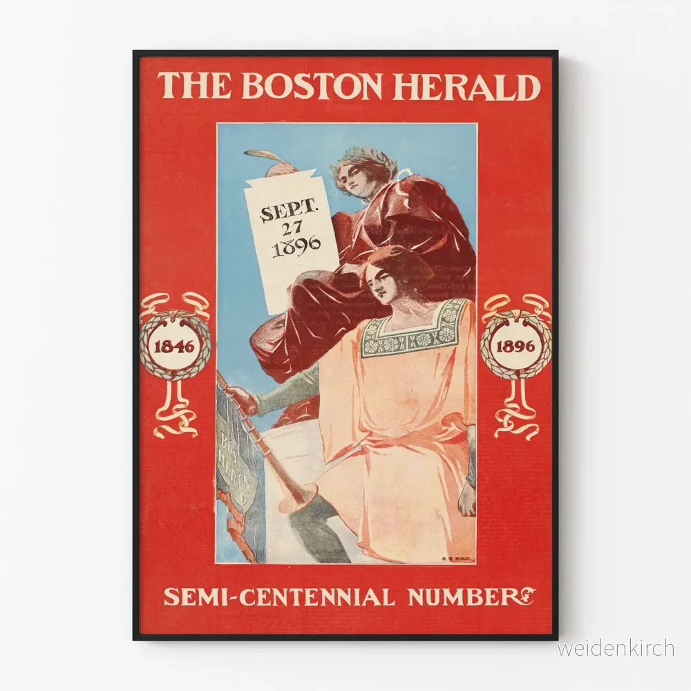 Vintageposter av Boston Herald från 1896, halvsekellång väggdekoration