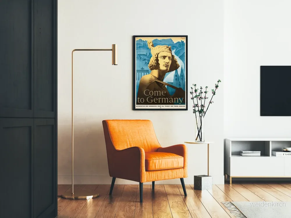 Vintageposter "Come to Germany" med staty och tysk landskap - Bild 2