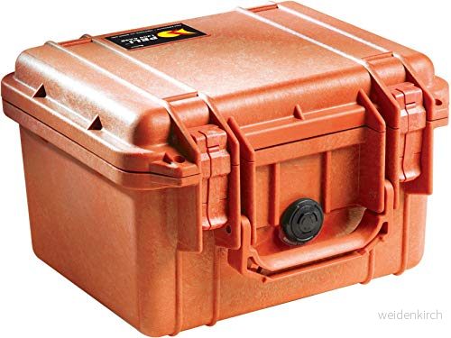 PELI 1300 stötsäker skyddslåda, IP67 vatten och dammtät, 6 liters kapacitet, tillverkad i USA, inget skum, orange 19428010317