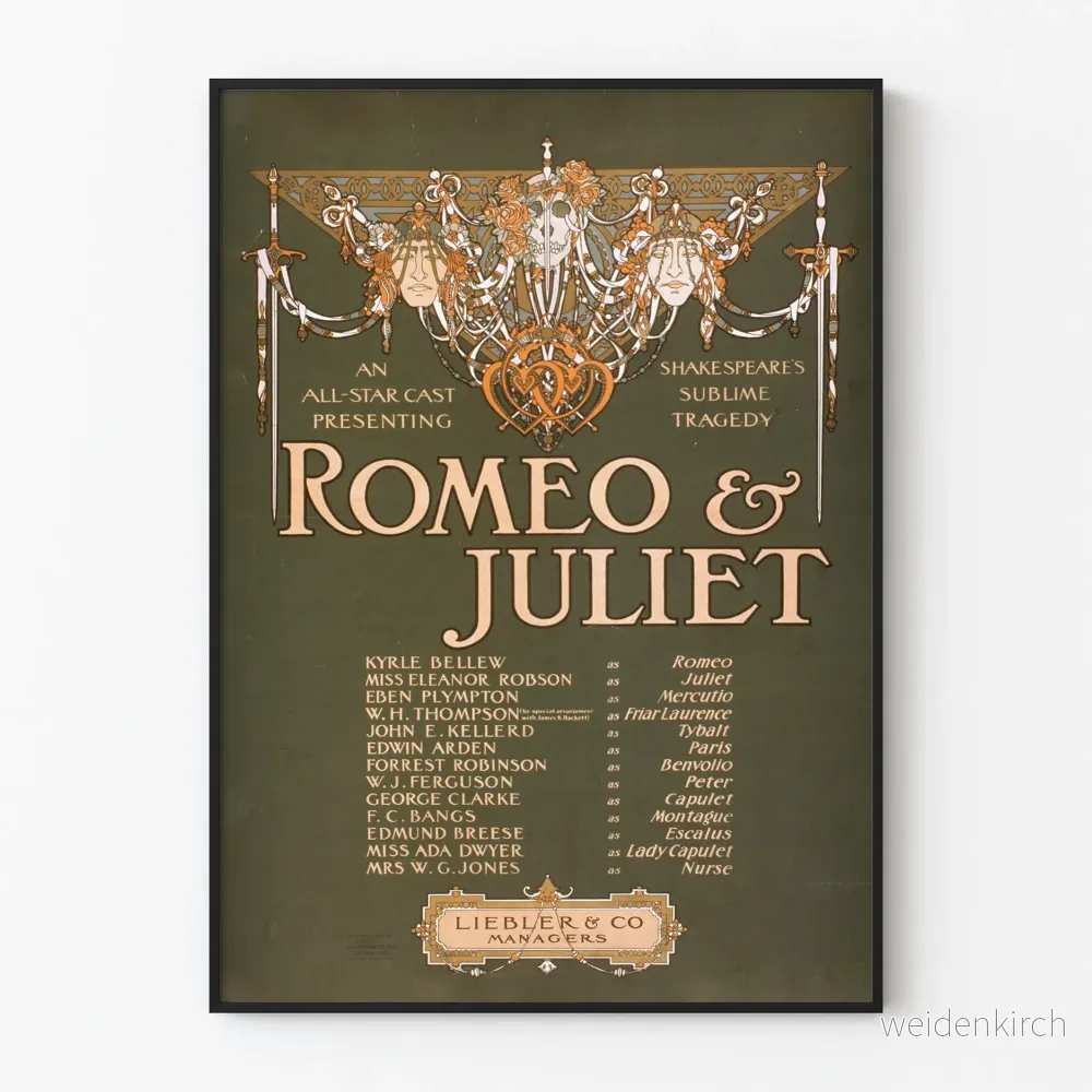 Dekorativ poster i vintage stil av Romeo & Juliet teater Dekorativ poster i vintage stil av Romeo & Juliet teater