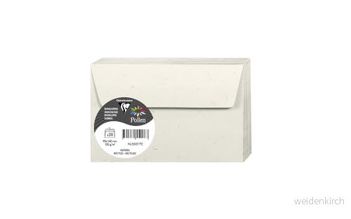 Clairefontaine 55017C Paquet de 20 Enveloppes Auto Adhésives Format 9x14cm 120g/m² Papier Natura 100% Recyclé Invitation Evènements et Correspondance Gamme Pollen Premium 3329680550177
