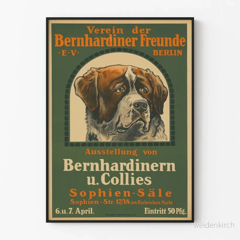 Vintageaffisch Bernhardiner Freunde Berlin - Poster väggdekoration hund Saint-Bernard