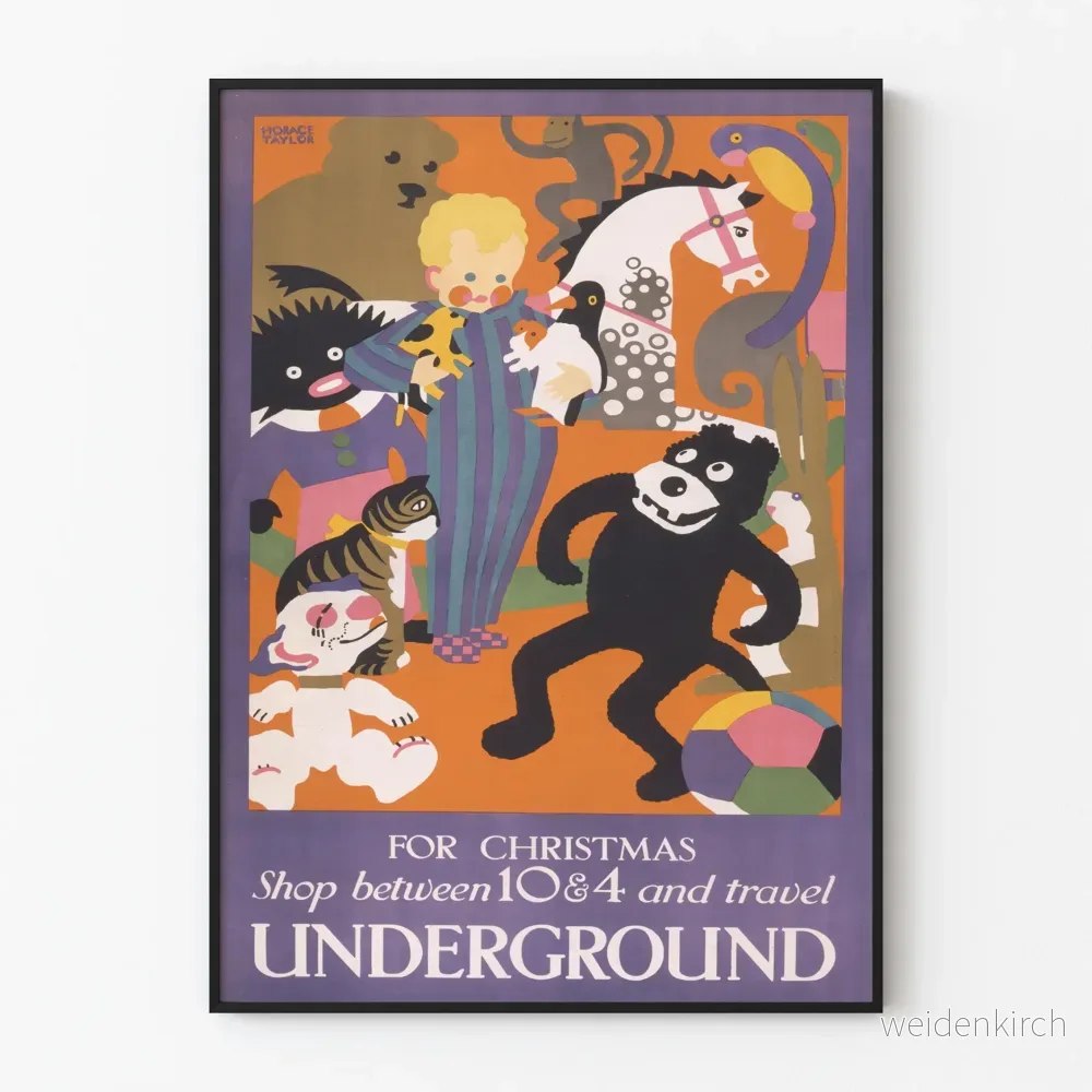 Vintage julshopping och tunnelbaneresor poster