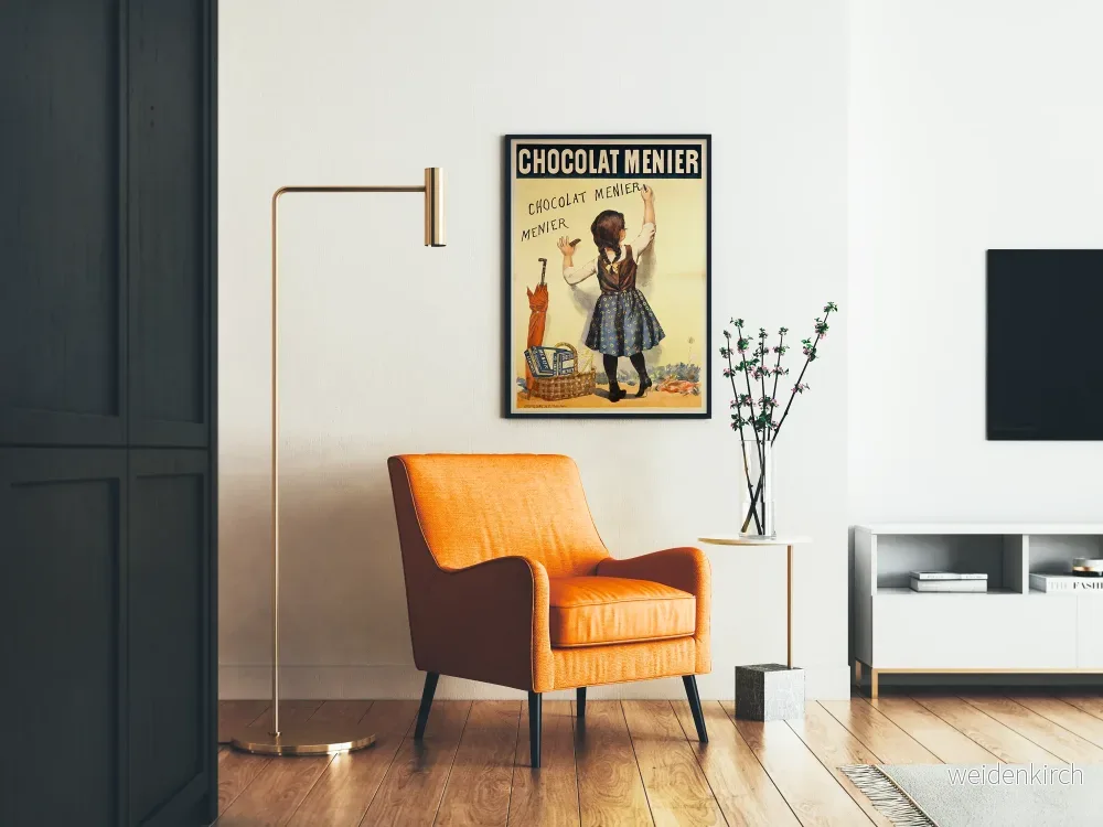 Vintage reklamposter för choklad Menier med liten flicka som skriver på tavlan - Bild 2