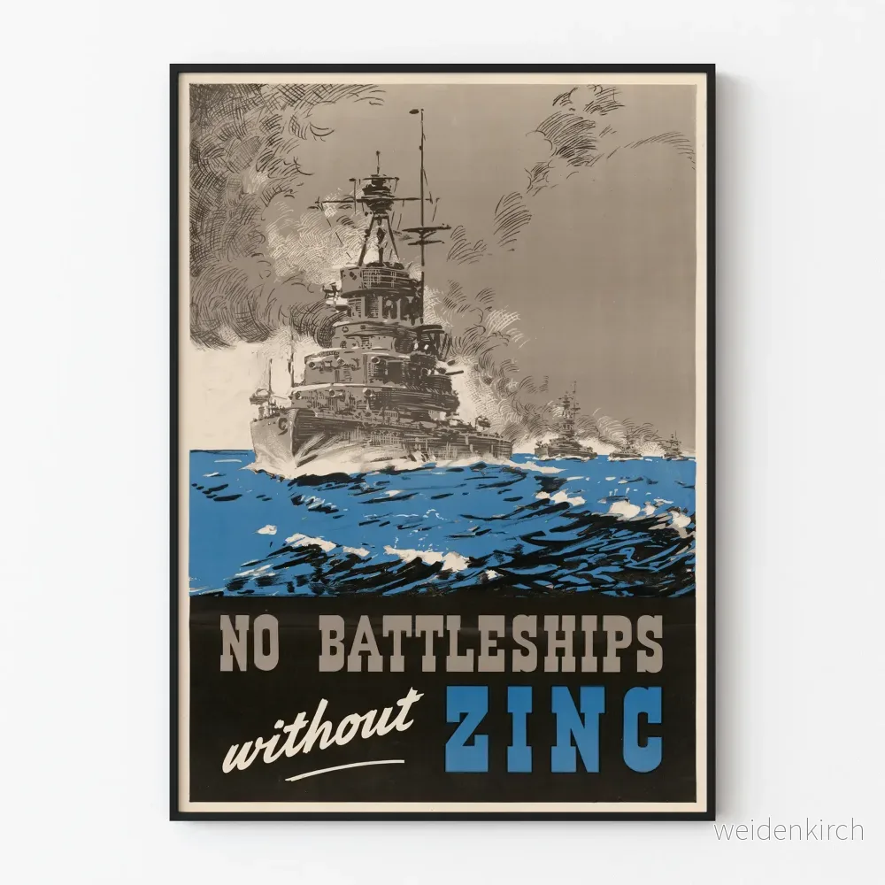 Vintageposter No Battleships Without Zinc för marin väggdekoration