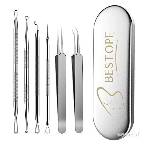 BESTOPE PRO pormaskborttagare, 6 delad akneborttagningsset pincettset med metallhölje, verktyg av högkvalitativt rostfritt stål, silver, modern 6974057931713
