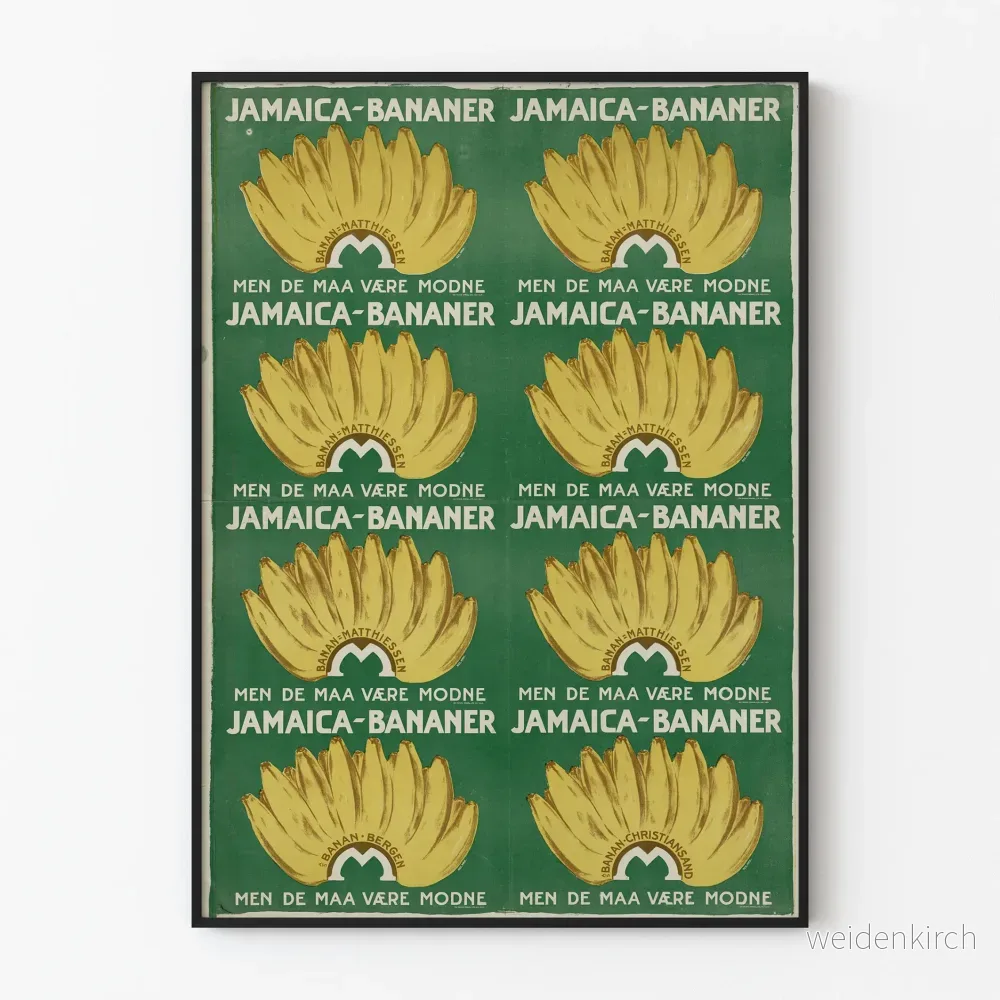 Vintageposter med bananer från Jamaica för väggdekoration
