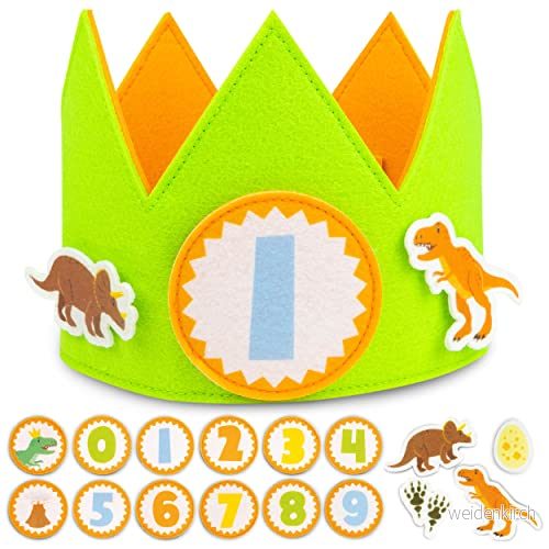 dinosaurie födelsedagskrona med utbytbara siffror från 0 till 9 och temafigurer BONNYCO 1 årspresenter pojkar flickor, födelsedagshatt, festdekorationer, krona för årsdagen 8436589960855