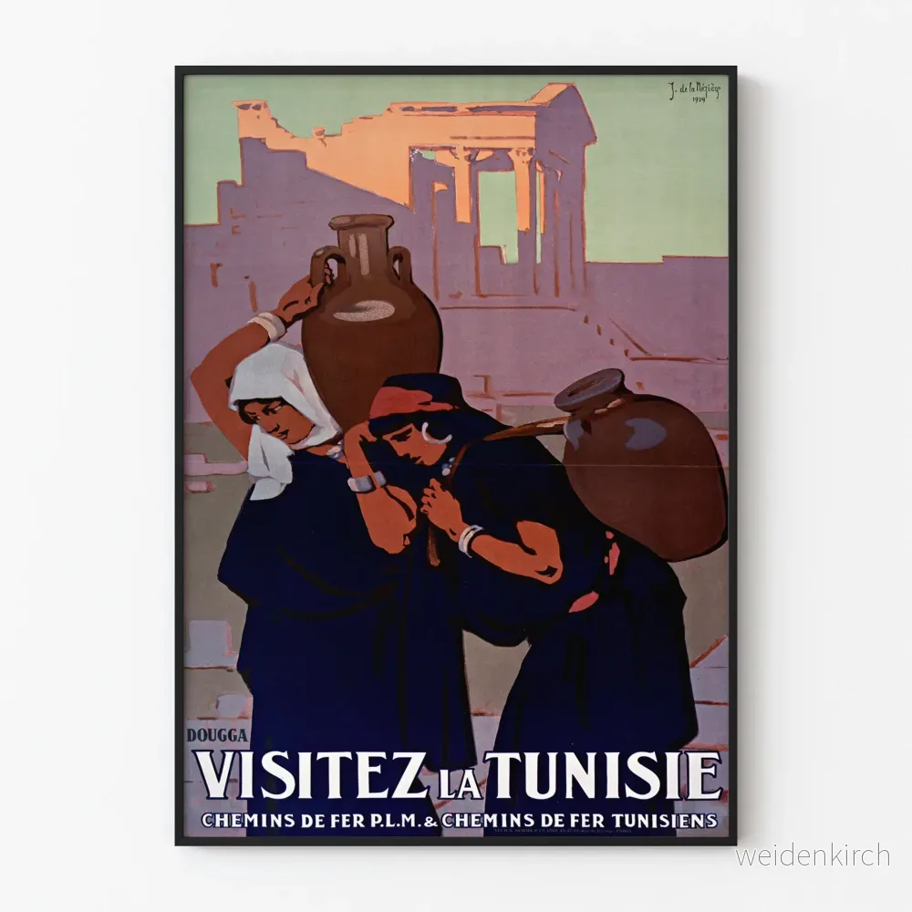 Vintageposter Dougga Besök Tunisien - Väggdekoration