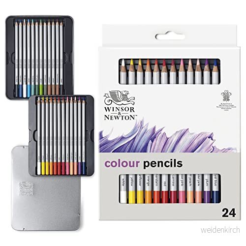 Winsor & Newton Studio Collection färgpennor, 24 mjuka kärnritpennor, premium konstnärskvalitet, för skissning, blandning, skuggning och skiktning 884955064900
