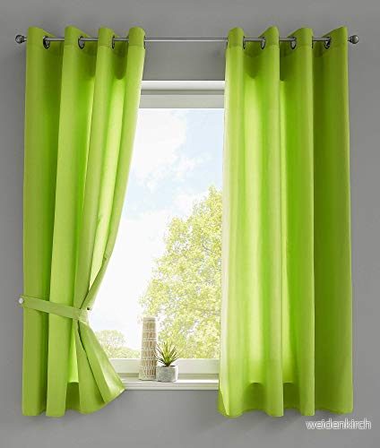 2 pack draperier sjal Ösen »Berlin« HxB 175 x 140 cm äppelgrön iögonfallande mikrosatin ljusgenomsläpplig Uni Matt, 20405N2 4041984850966