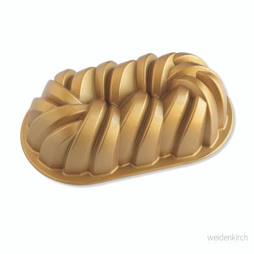 Nordic Ware flätad brödform, original gjuten aluminium buntform, kakburk med flätat mönster, tårtform tillverkad i USA, färg: Guld 11172960771