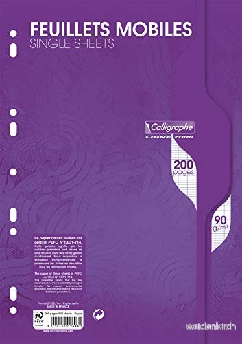 Calligraphe 2696AMZC FÖRPACKNING FRÅN 2 stycken dubbelperforerade perforées folietryckta (ett märke av Clairefontaine) A4 21 x 29,7 cm 200 Stora rutor Vitt papper 90 g 3663619103622