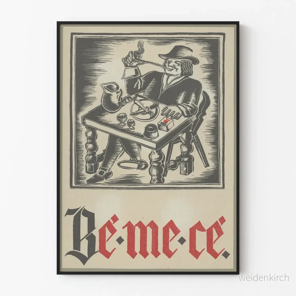 Vintage dekorativ poster med man med pipa vid träbordet