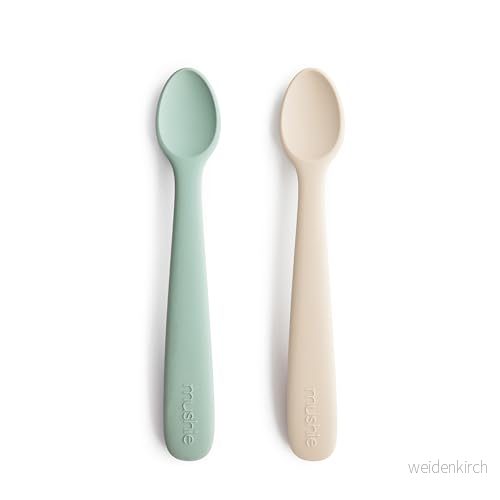 Mushie Silikonskedar för Bebisar 1x Set med 2 och Småbarn Material: Livsmedelsgodkänd Silikon Diskmaskinssäker Cambridge Blue 810052461199