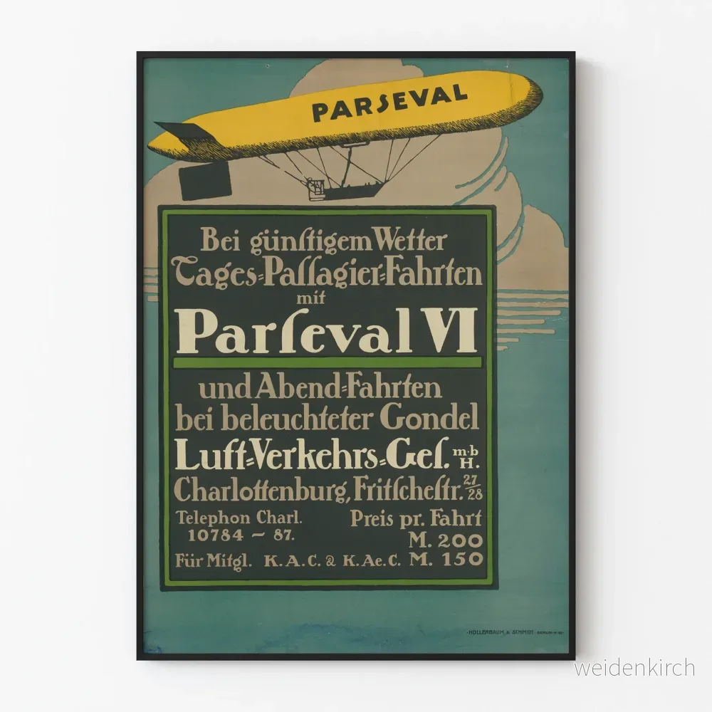 Vintageposter för väggdekoration med dirigible Parseval VI