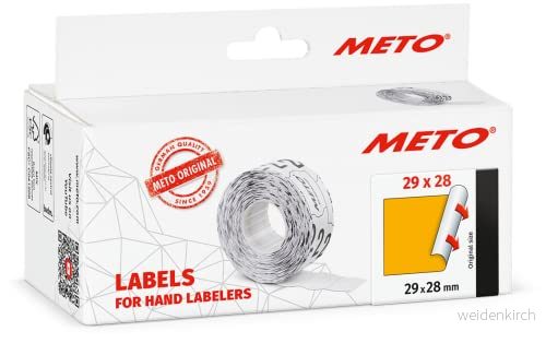Meto etiketter för prismärken (29x28 mm, 2 rader, 3 500 stycken, fluor orange, permanent, METO, Contact, Sato, Avery, Tovel, Samark etc.) 4059732203988