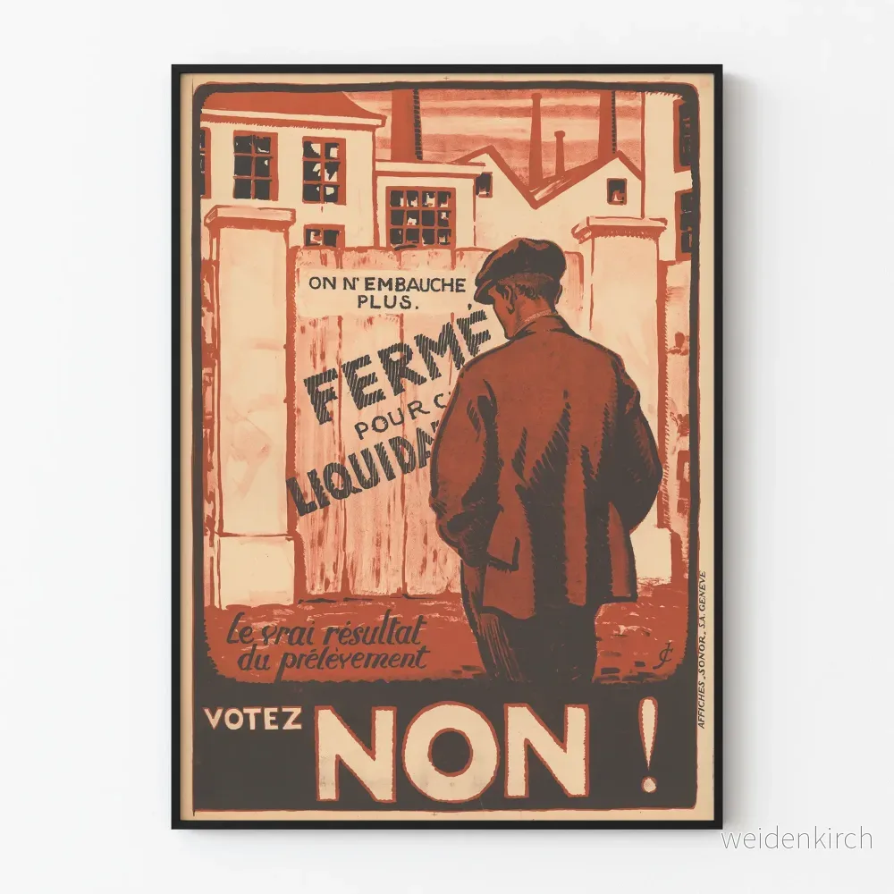 Vintagposter Le vrai résultat du prélèvement Rösta NEJ