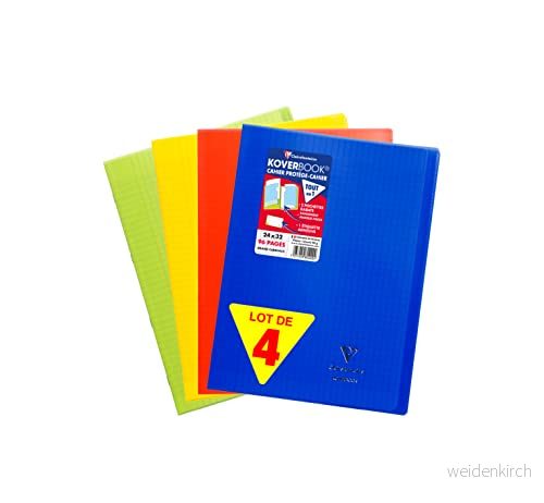 Clairefontaine 981440AMZC set med 4 Koverbook häftade anteckningsböcker 24 x 32 cm 96 sidor stora plattor vitt papper 90 g polyprofilt (marinblå, röd, grön, gul) 3665136009616