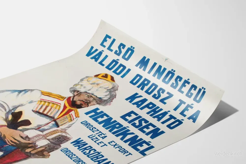 Vintageposter med rysk hund som föreställer en man i traditionell dräkt med te - Bild 3