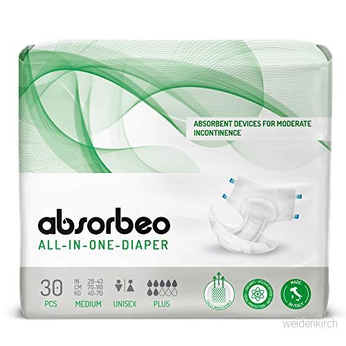 Absorbeo Blöja plus Absorberande engångsunderkläder för medium bubbelsvaghet, unisex, storlek M (30 stycken per förpackning) 8011809016163