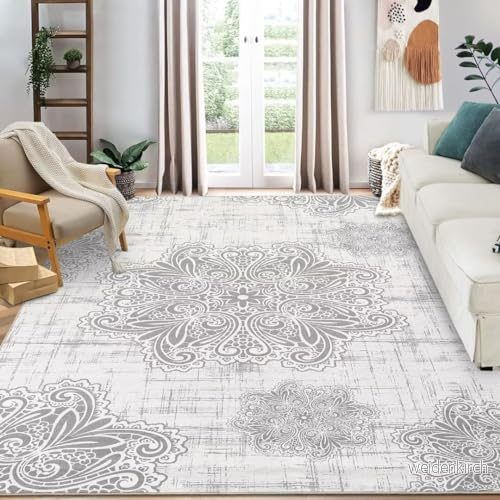 Auton tvättbara mattor, mjuka halkfria mattor för vardagsrum låg lugg orientaliska blommor matta tunna innermattor bondgård sovrum matsal kontor 120 x 170 cm grå 198290812271