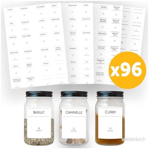 AVERY Förpackning med 96 minimalistiska kryddburksetiketter redo att användas rektangulär storlek 3,7 x 4,5 cm (inklusive 26 skrivbara tomma etiketter) 5014702145940