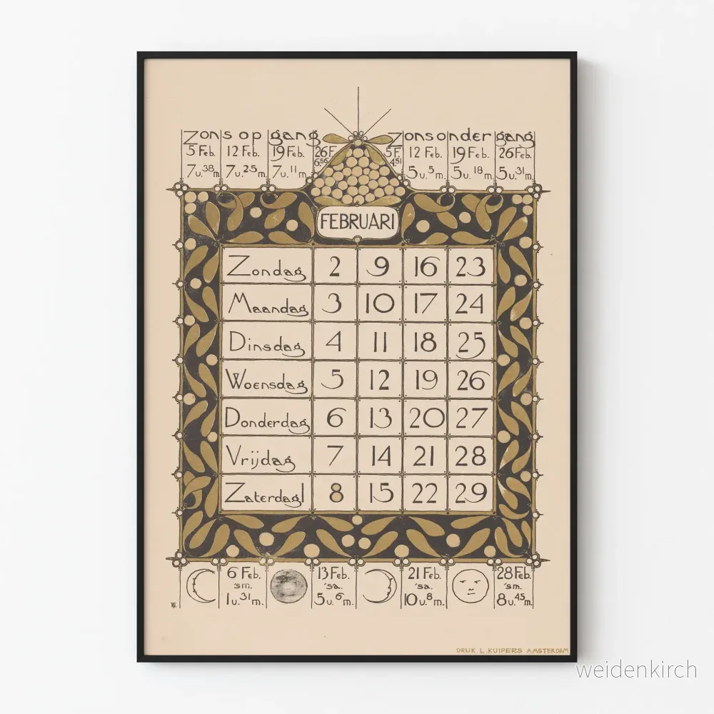 Poster Kalender Februari 1896 - Vintage Väggdekoration