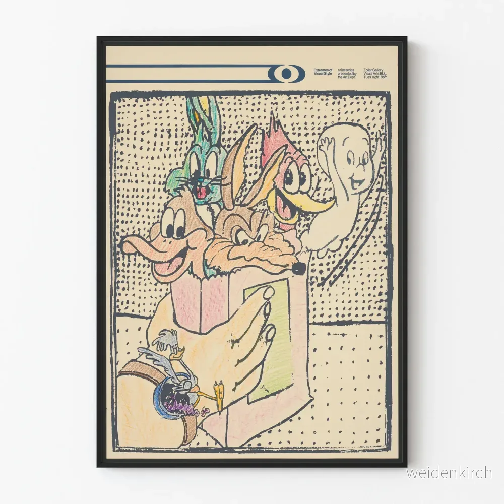 Dekorativ poster med extrema visuella stilar med tecknade figurer