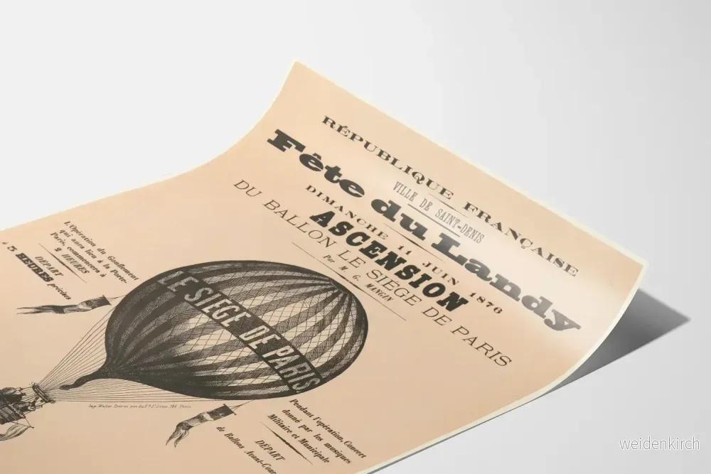 Gammal poster från Landy-festen 1876, ballonguppstigning, Paris belägring - Bild 3