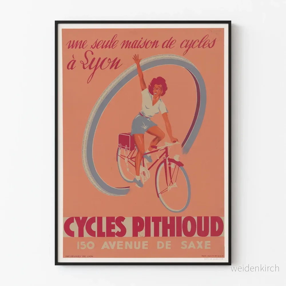Vintageaffisch Cycles Pithioud Lyon väggdekoration cykel