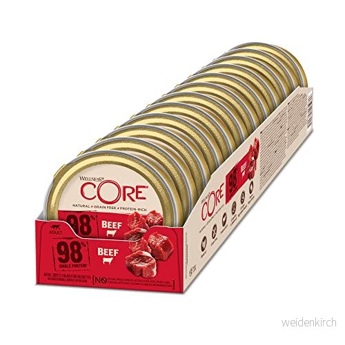 Wellness CORE 98 procent nötkött, 12 x 85 g, våtfoder för vuxna katter, kattmat paté, utan tillsats av socker, spannmålsfri, med hög kötthalt 76344108801