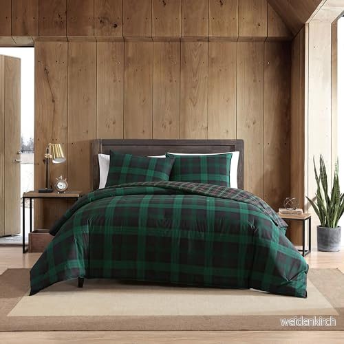 Eddie Bauer Queen Påslakanset - Vändbara Bomullssängkläder Med Matchande Örngott - Skogskotskrutig Grön Drottning 883893634831