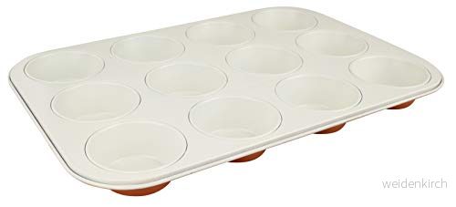 Dr. Oetker Muffinsform, 12 stycken, tandad bakform, högkvalitativ kakform av stålplåt, form med keramiskt förstärkt non stick beläggning (färg: mus orange/kräm) 4044935029343