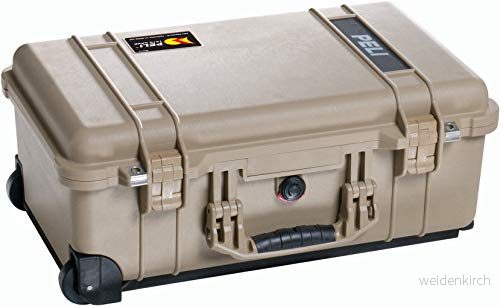 PELI 1510 stötsäker transportlåda för känslig utrustning med slitstarka hjul, IP67 vatten och dammtät, 27 liters kapacitet, tillverkad i Tyskland, inget skum, ökenbeige 19428106164