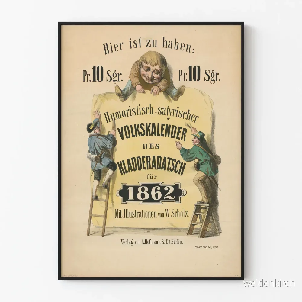 Vintage humoristisk satirisk poster för folkkalender 1862