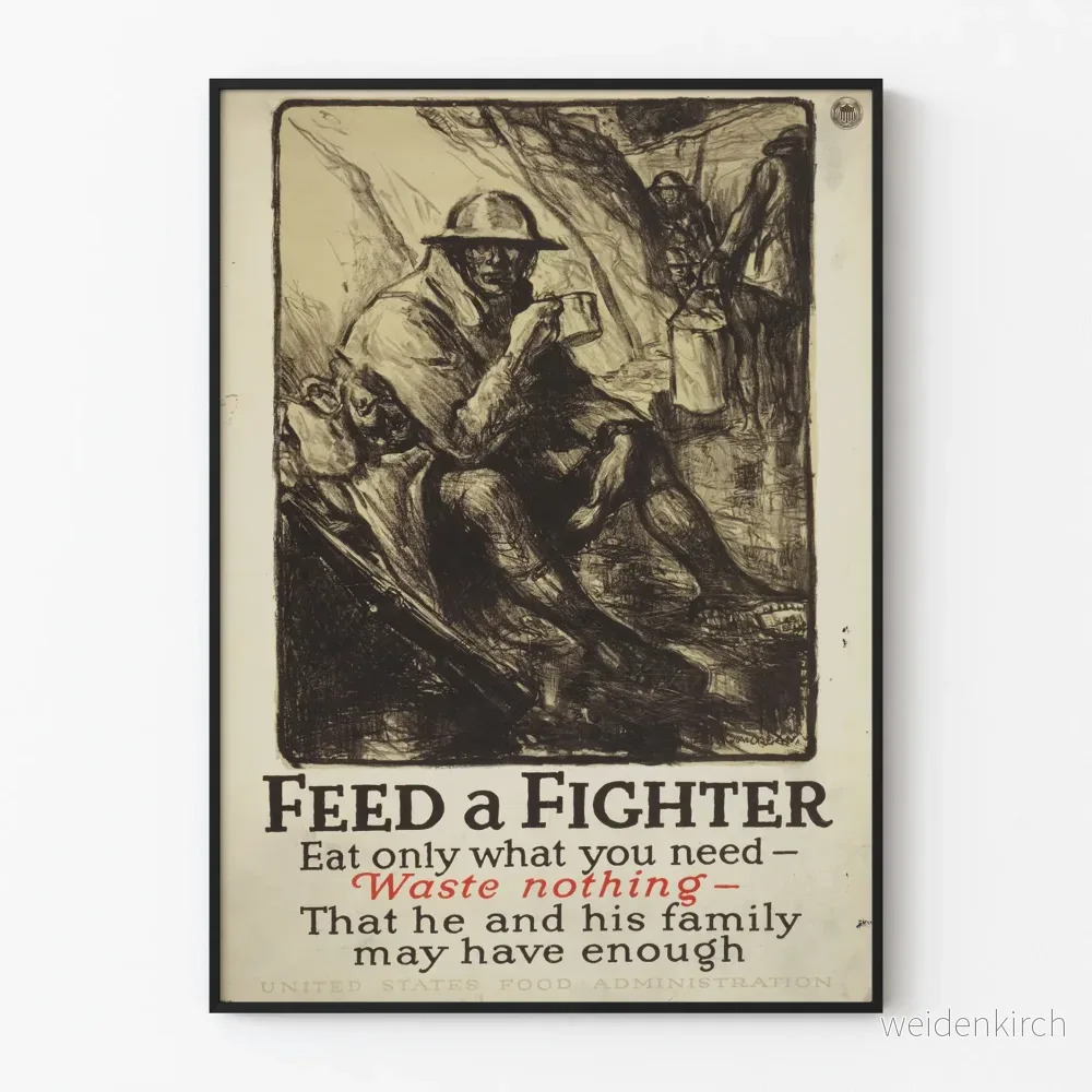 Vintageposter av soldat som äter - Informationsposter om näringsmedvetenhet