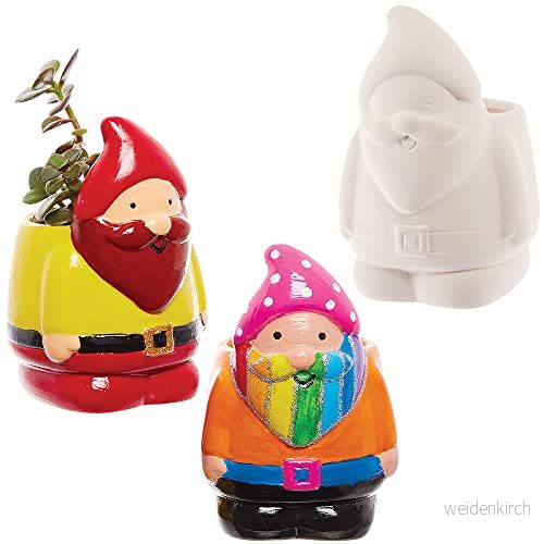 Baker Ross FX583 Gnome Ceramic Flowerpots Box of 2, Paint Your Own Plant Pot 5063067004959