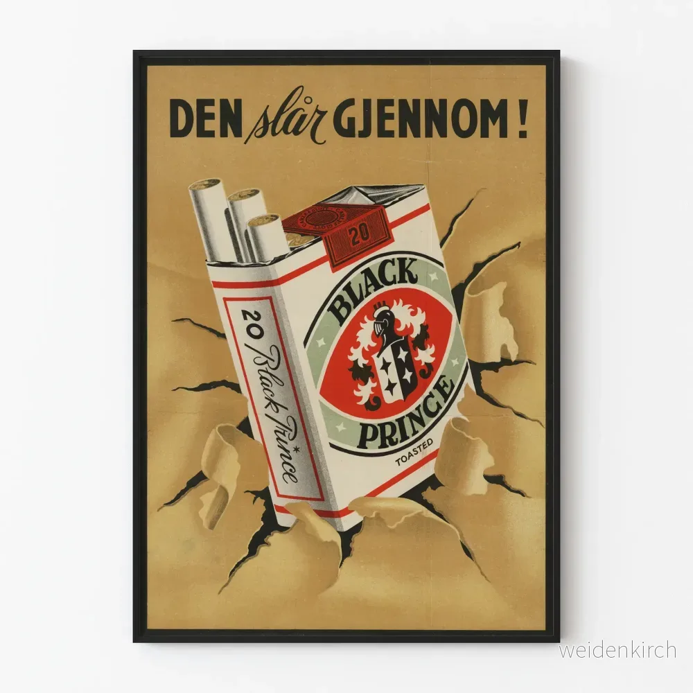 Vintageposter Black Prince Tobakreklam 20 Cigaretter