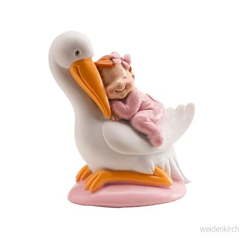 Dekora Dopgåvor Dekorationsfigur För Dop Av Flicka Stork Med Sovande Baby 8435035221281