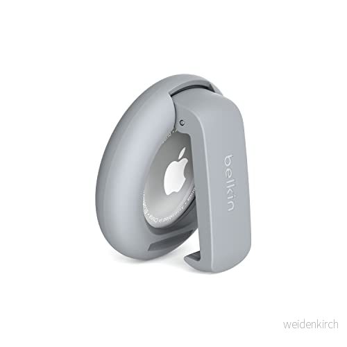 Belkin Apple AirTag fodral med klämma, Secure Holder skyddsfodral nyckelkedja för Air Tag reptåligt tillbehör Ljusgrå 745883842964