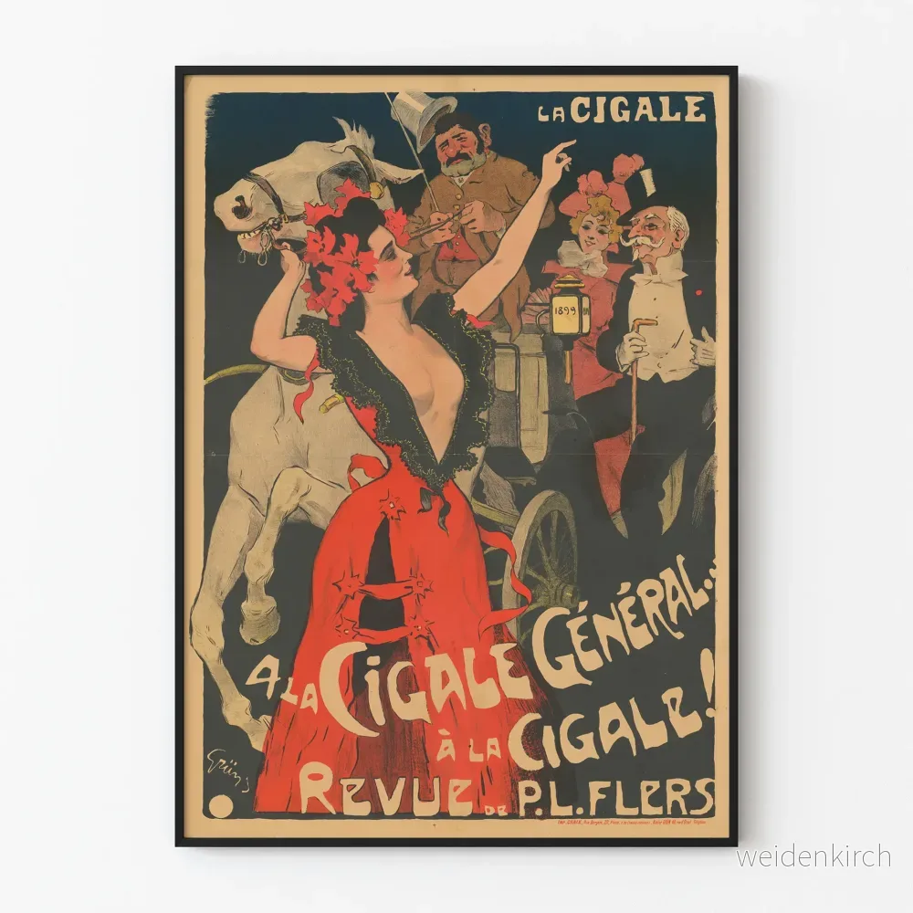 Vintageposter La Cigale Revue på La Cigale Väggdekoration